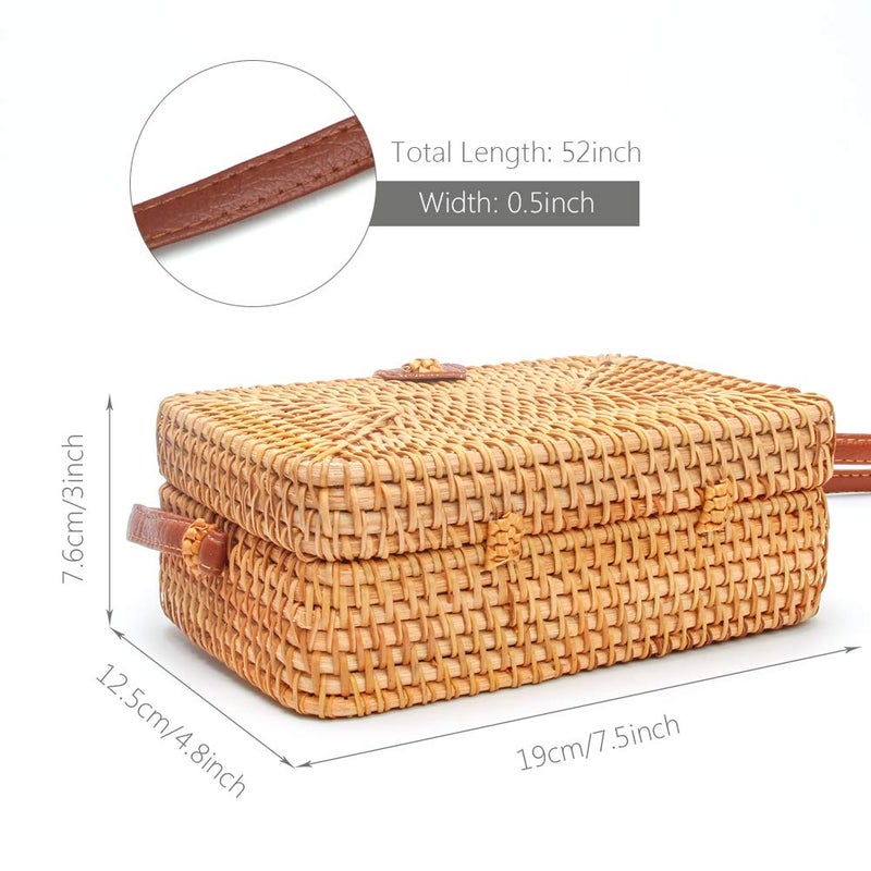 CrazyPiercing Wicker Square Crossbody Rattan Bag, Women Boho Bag Clutch Women Handbag - Image 3